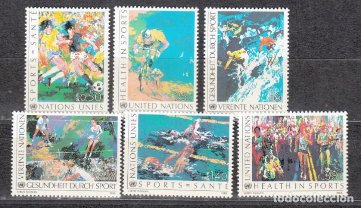 Sellos: NACIONES UNIDAS 1988 - SALUD Y DEPORTE (3 SEDES) - YVERT N&ordm; 519/520** - 169/170** - 85/86**