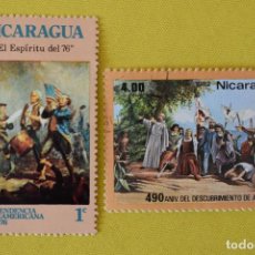 Sellos: 2 SELLOS NICARAGUA. 1975 Y 1982. INDEPENDENCIA Y DESCUBRIMIENTO DE AMÉRICA. Y VERT 998 Y PA1002. Lote 316782518