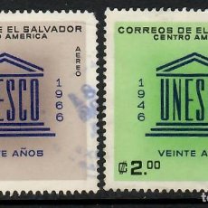 Sellos: EL SALVADOR (1966). XX ANIV. DE LA UNESCO. YVERT PA 212-213. SERIE COMPLETA DE CORREO AÉREO, USADA.