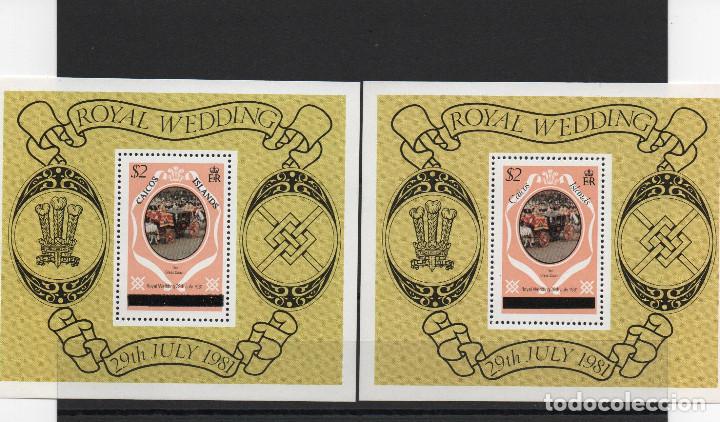 Stamps: Dos hojas bloque nuevas de Caicos. Boda Principe Eduardo Lady Dy
