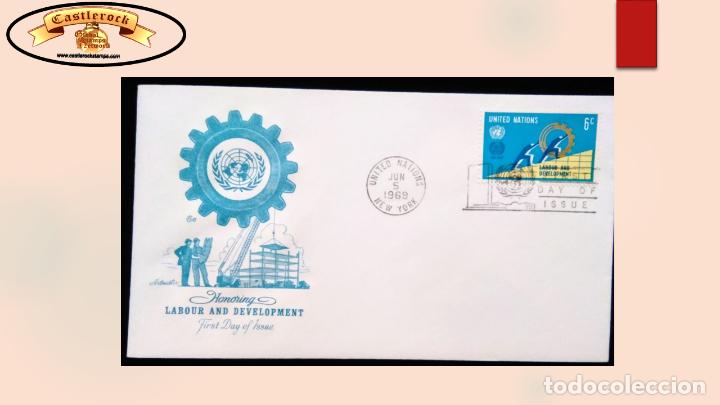 Sellos: O) 1969 UNITED NATIONS,&nbsp;LABOUR AND DEVELOPMENT, FDC - Foto 1