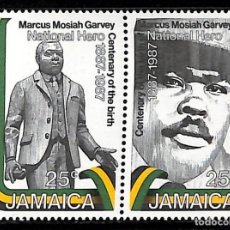 Sellos: JAMAICA, 1987 YVERT Nº 689 / 690 /**/, CENTENARIO DE MARCUS MOSIAH GARVEY, SIN FIJASELLOS