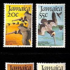 Sellos: JAMAICA, 1985 YVERT Nº 616 / 619 /**/, AVES, PELÍCANO PARDO, SIN FIJASELLOS
