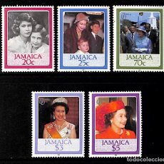 Sellos: JAMAICA, 1986 YVERT Nº 640 / 644 /**/, 60 CUMPLEAÑOS DE LA REINA ISABEL II, SIN FIJASELLOS