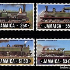 Sellos: JAMAICA, 1984 YVERT Nº 608 / 611 /**/, FERROCARRILES / LOCOMOTORAS. SIN FIJASELLOS
