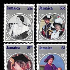 Sellos: JAMAICA, 1985 YVERT Nº 620 / 623 /**/, 85 CUMPLEAÑOS DE LA REINA MADRE. SIN FIJASELLOS