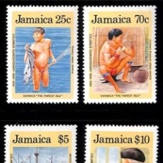 Sellos: JAMAICA, 1989 YVERT Nº 747 / 750 /**/, ANIVERSARIO DEL DESCUBRIMIENTO DE AMÉRICA. SIN FIJASELLOS. Lote 354745553