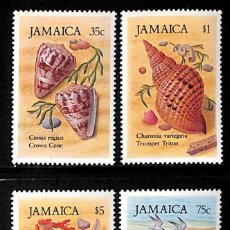 Sellos: JAMAICA, 1987 YVERT Nº 661 / 664 /**/, FAUNA MARINA / CARACOLAS. SIN FIJASELLOS