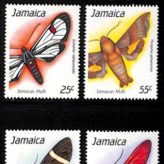 Sellos: JAMAICA, 1990 YVERT Nº 754 / 757 /**/, MARIPOSAS, SIN FIJASELLOS. Lote 354747658