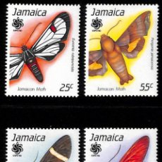 Sellos: JAMAICA, 1990 YVERT Nº 758 / 761 /**/, MARIPOSAS, SIN FIJASELLOS. Lote 354747883