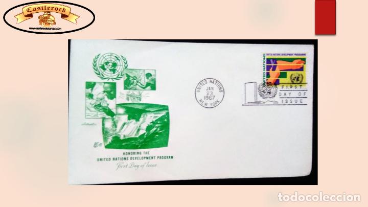Selos: O) 1967 UNITED NATIONS, HAND ROLLING UP SLEEVE AND CHART SHOWING PROGRESS, UN DEVELOPMENT PROGRAM, F