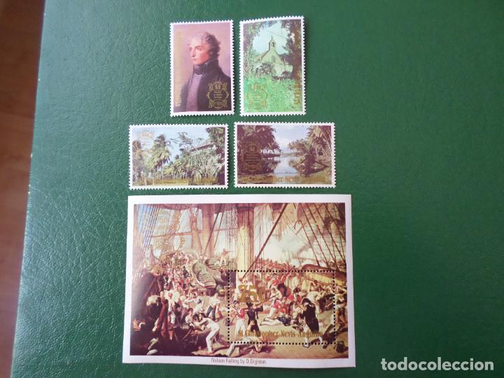 Sellos: +st. christopher, 1980, 175 aniversario muerte del almirante nelson, Yvert 420/23 + hoja bloque