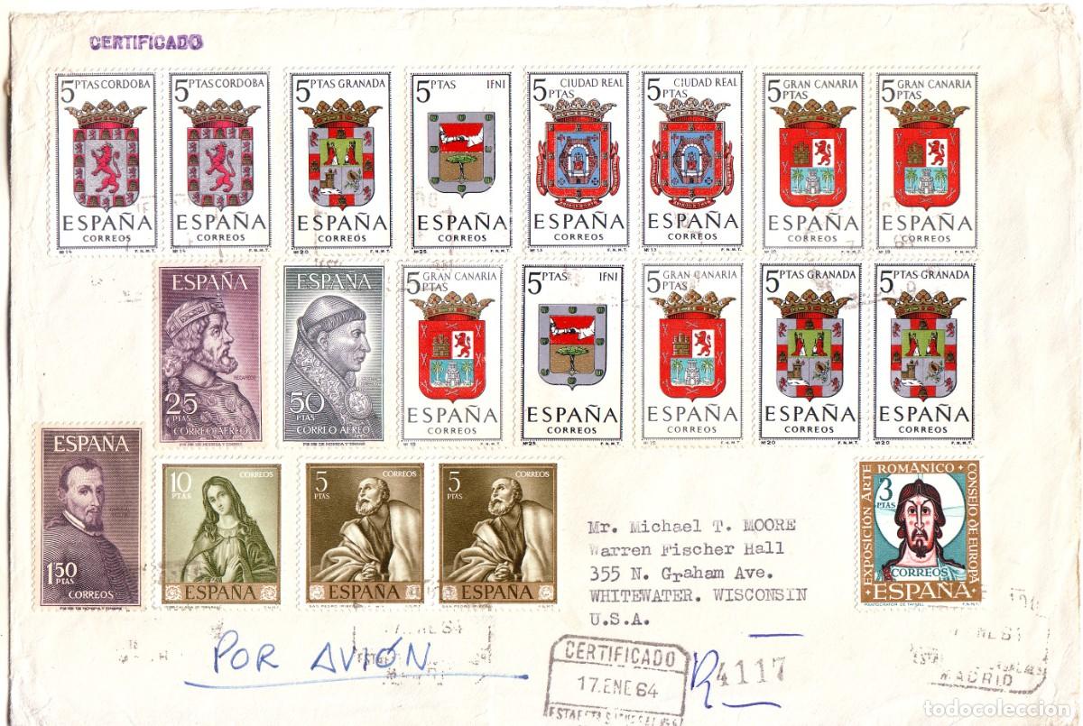 Sellos: SOBRE CON SELLOS CERTIFICADO EN 1964 ESPA&Ntilde;A - Foto 1
