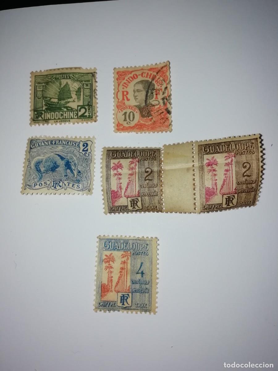 Timbres: 6 antiguos sellos indochina francesa, guadalupe y guayana francesa