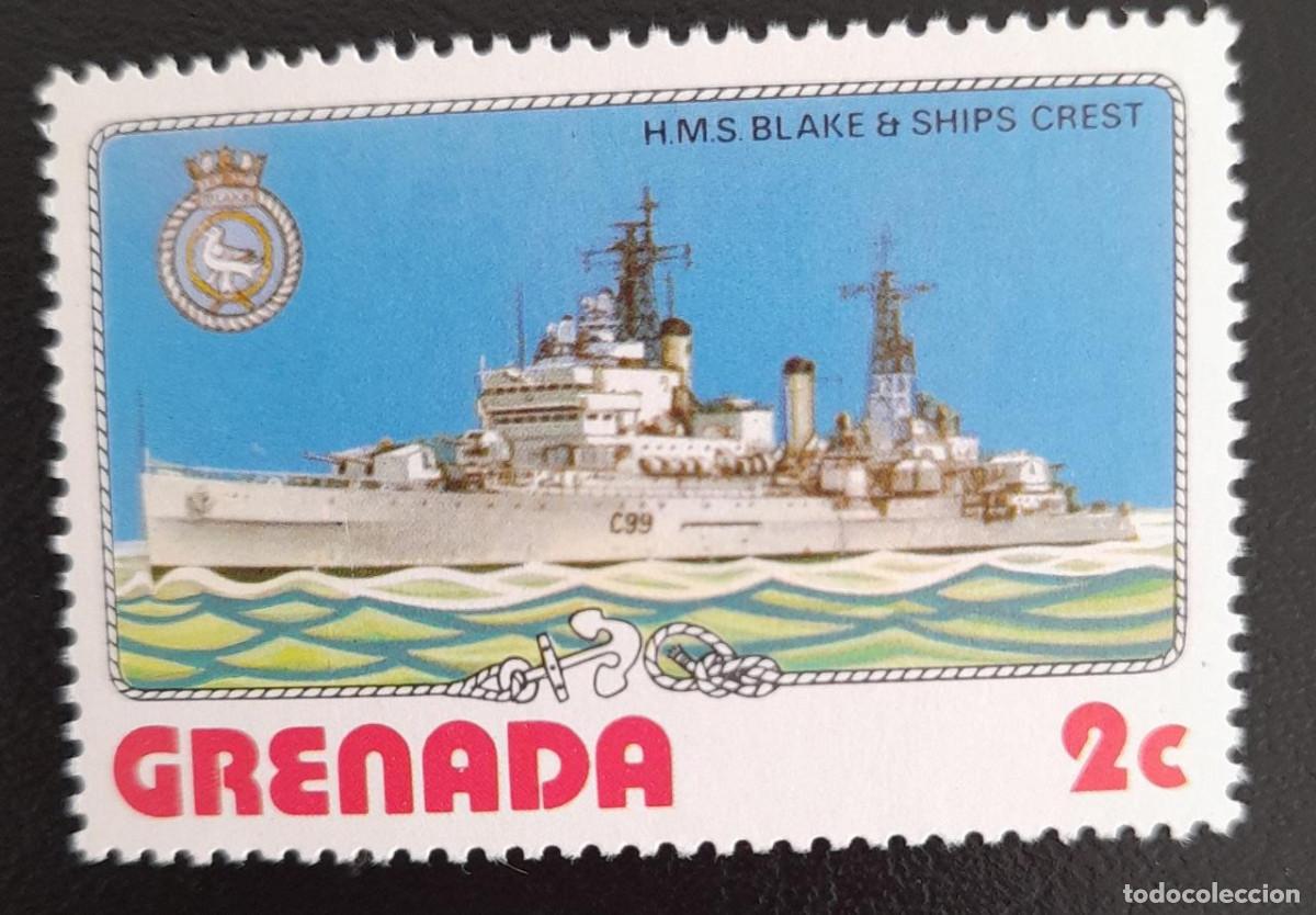 Sellos: SO) GRANADA, BARCO, HMS BLAKE & SHIPS CREST MNH - Foto 1