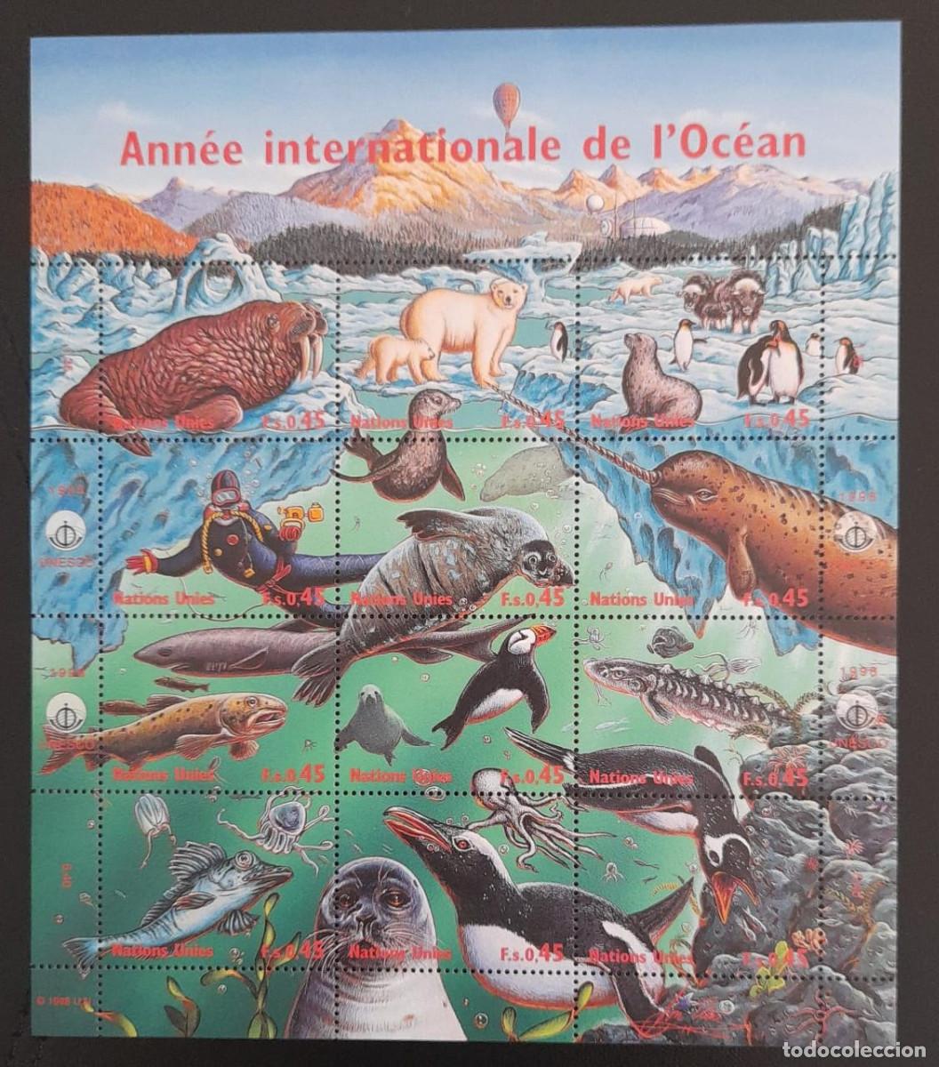 Timbres: SO) NACIONES UNIDAS, A&Ntilde;O INTERNACIONAL DE LOS OC&Eacute;ANOS, FAUNA MARINA, FOCA, OSO, PING&Uuml;INOS, RECUERDOS