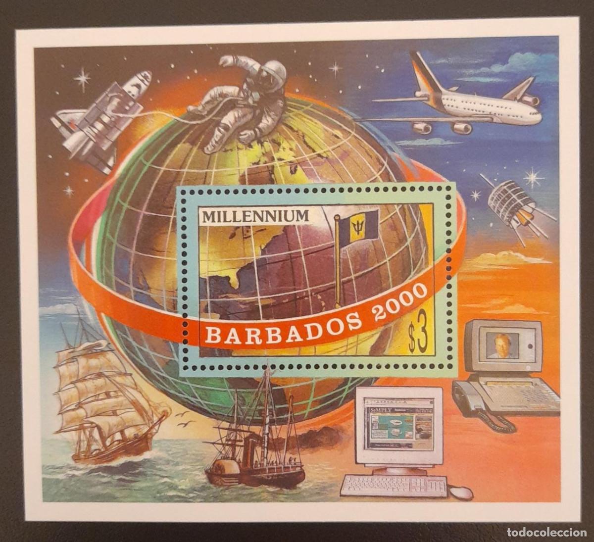 Sellos: SO) 2000 BARBADOS, MILLENNIUM, TELECOMMUNICATIONS, SHIP, PLANE, SPACE, MAP, ASTRONAUT, ROCKET, COMPU - Foto 1