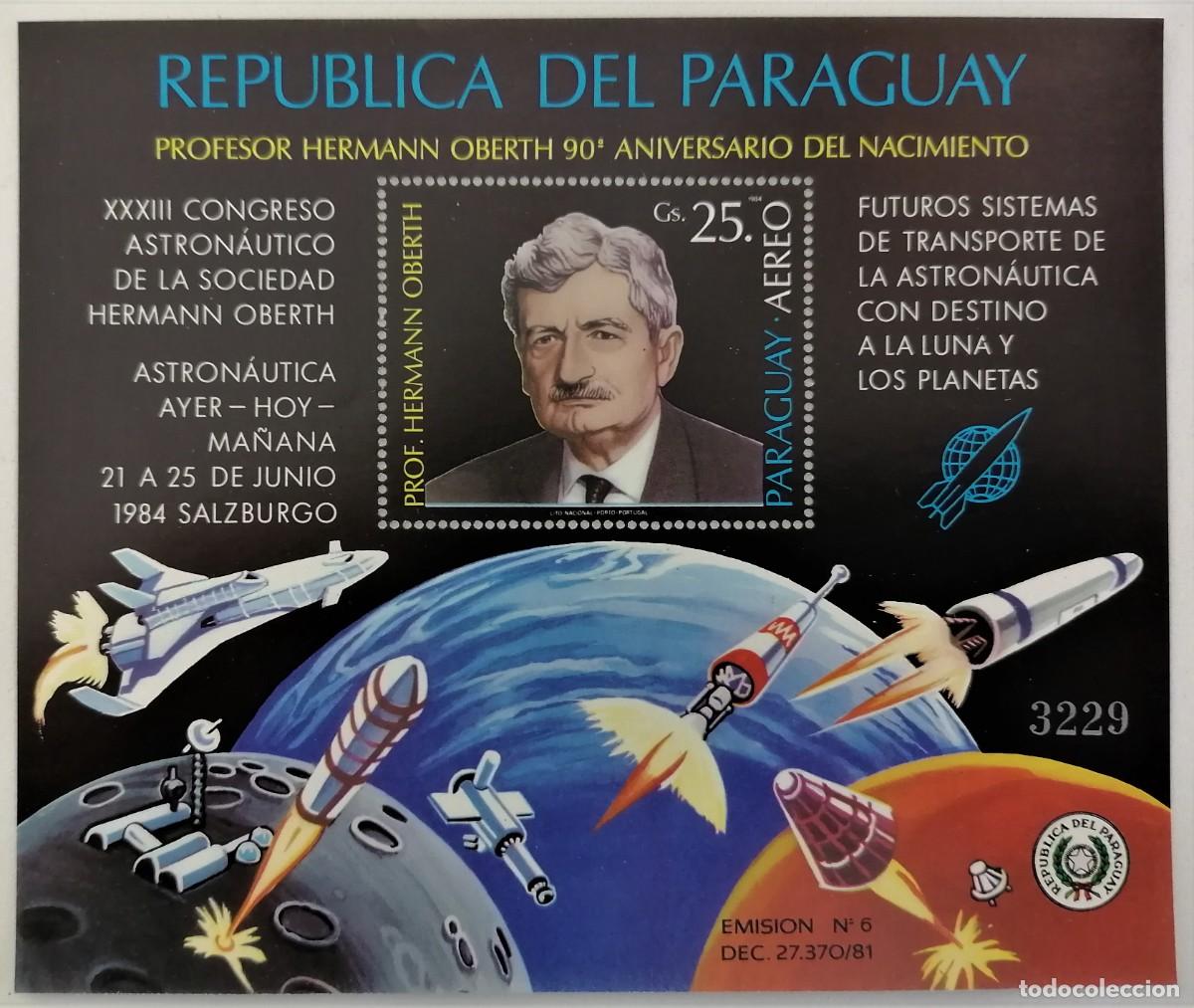 Sellos: PARAGUAY 1984 - HB ESPACIO / HERMANN OBERTH . - Foto 1
