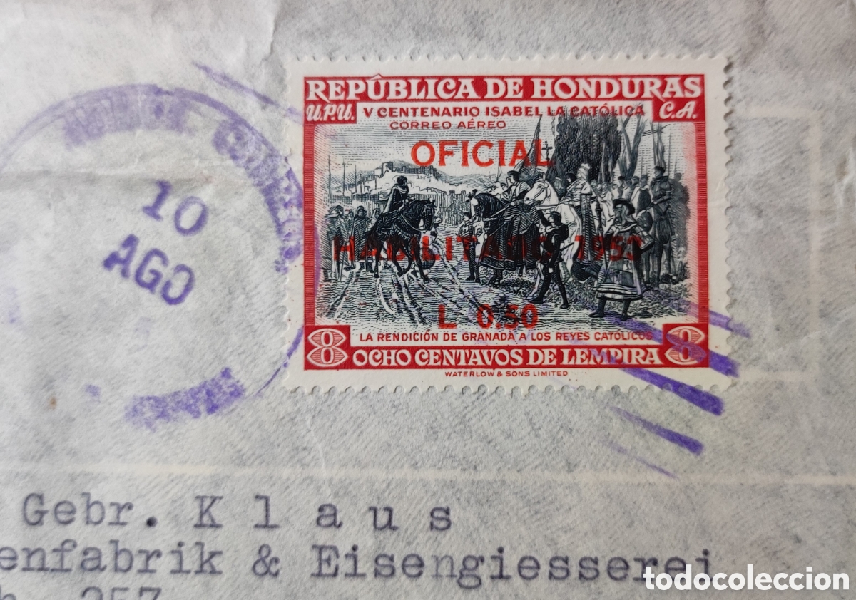 Sellos: Honduras, sobre circulado 1953 - Foto 2
