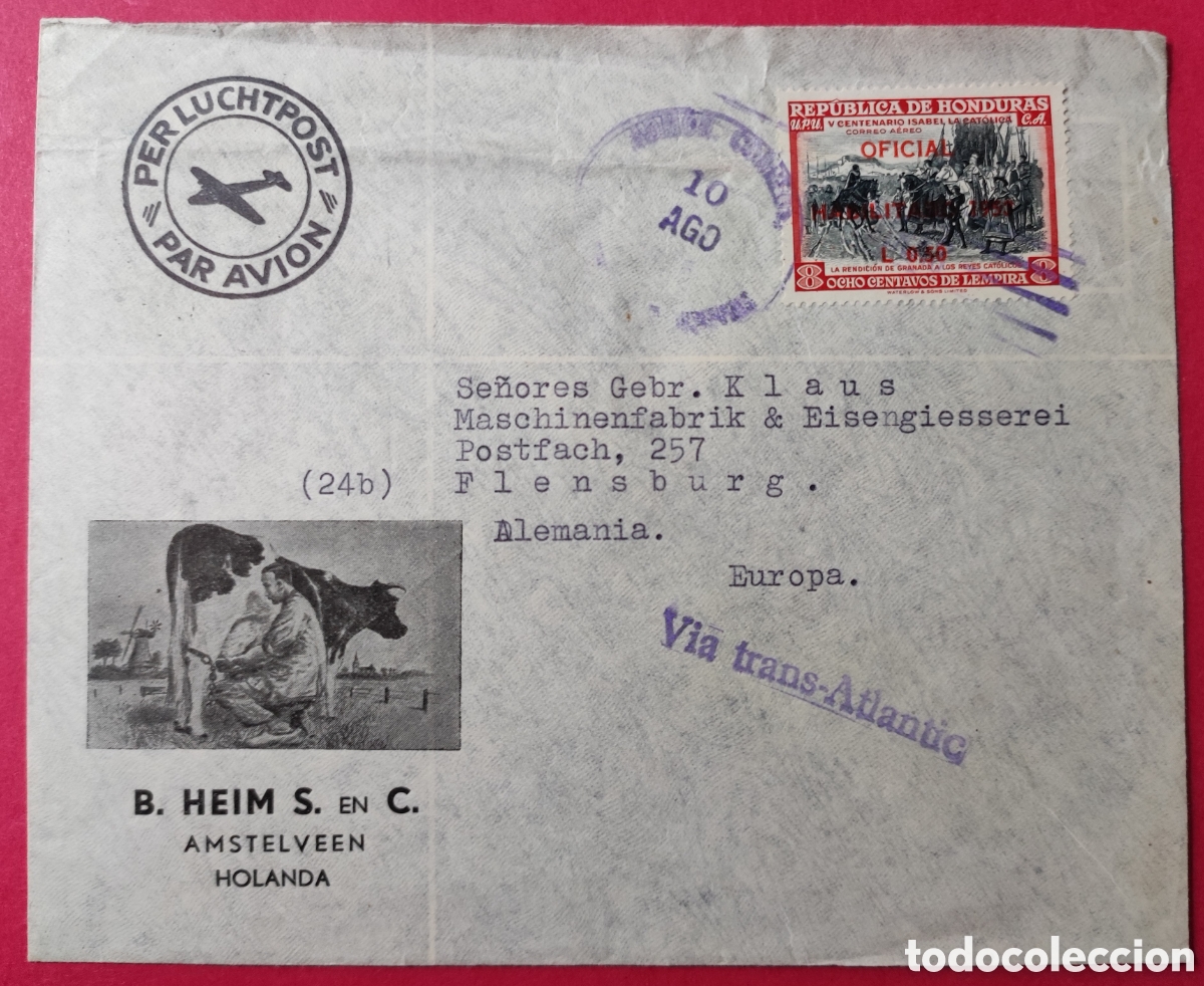 Sellos: Honduras, sobre circulado 1953 - Foto 1