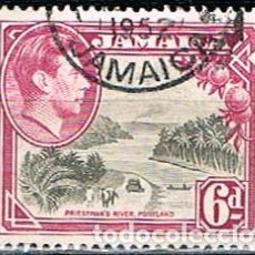 Sellos: JAMAICA IVERT Nº 130 (AÑO 1938), GEORGES VI Y RIO PRIESTMAN, USADO