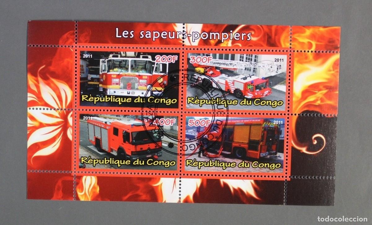 Sellos: Bloque de sellos CONGO &rdquo;BOMBEROS&rdquo;. Sellado - Foto 1
