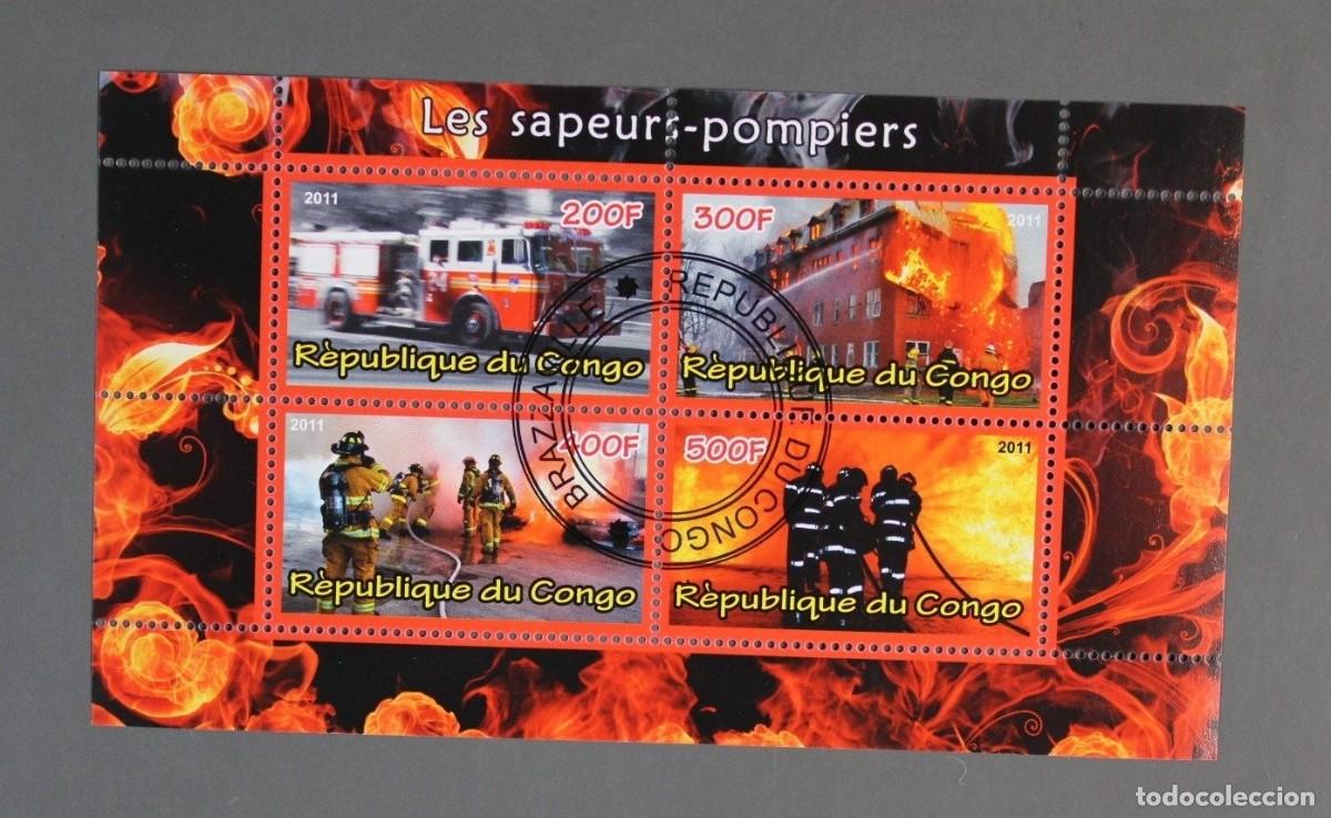 Sellos: Bloque de sellos CONGO &rdquo;BOMBEROS&rdquo;. Sellado - Foto 1