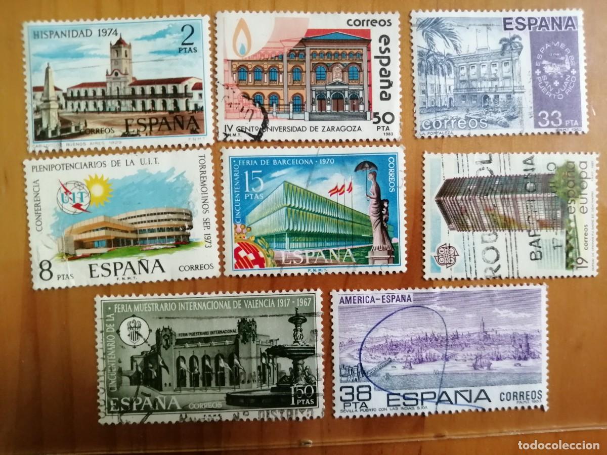 Sellos: ESPA&Ntilde;A - LOTE CON 8 SELLOS USADOS DE EDIFICIOS. - Foto 1