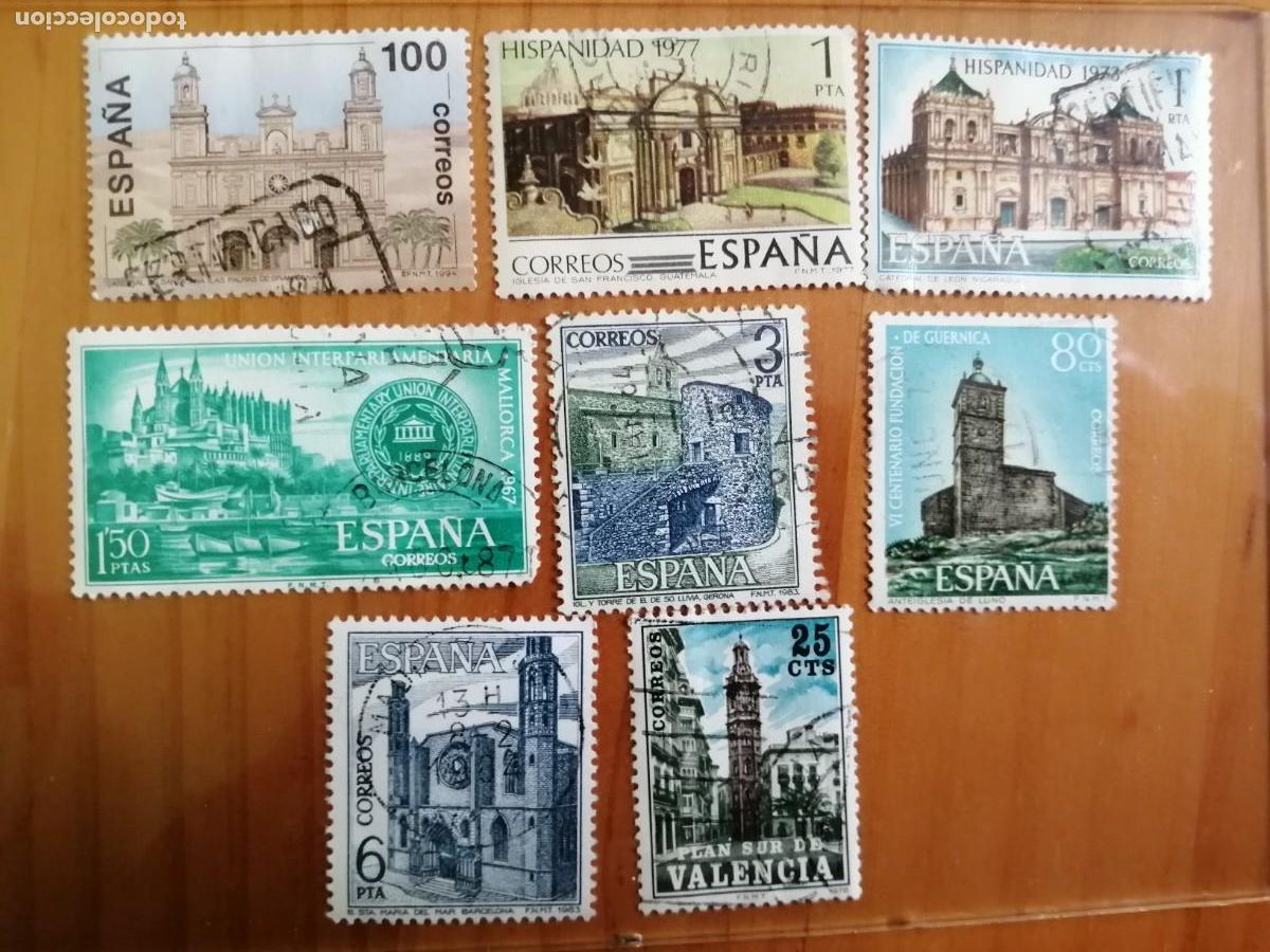 Sellos: ESPA&Ntilde;A - LOTE CON 8 SELLOS USADOS DE EDIFICIOS. - Foto 1