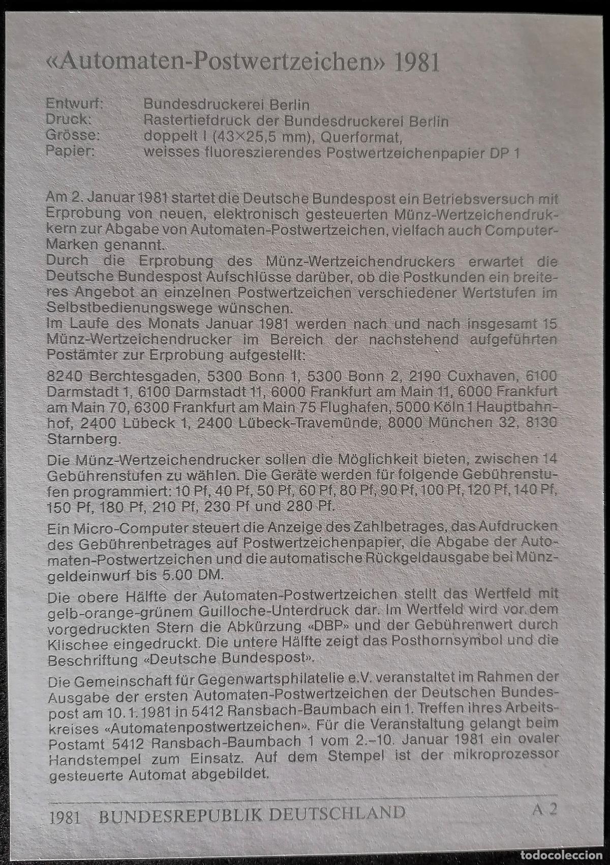 Sellos: ALEMANIA 1981 - 14 TARJETAS MAX . &rdquo; DE EXPENDEDORA &rdquo; . - Foto 2