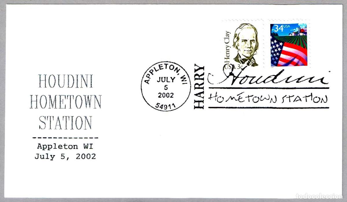 Sellos: Matasellos HARRY HOUDINI - MAGIA. Appleton WI 2002 - Foto 1