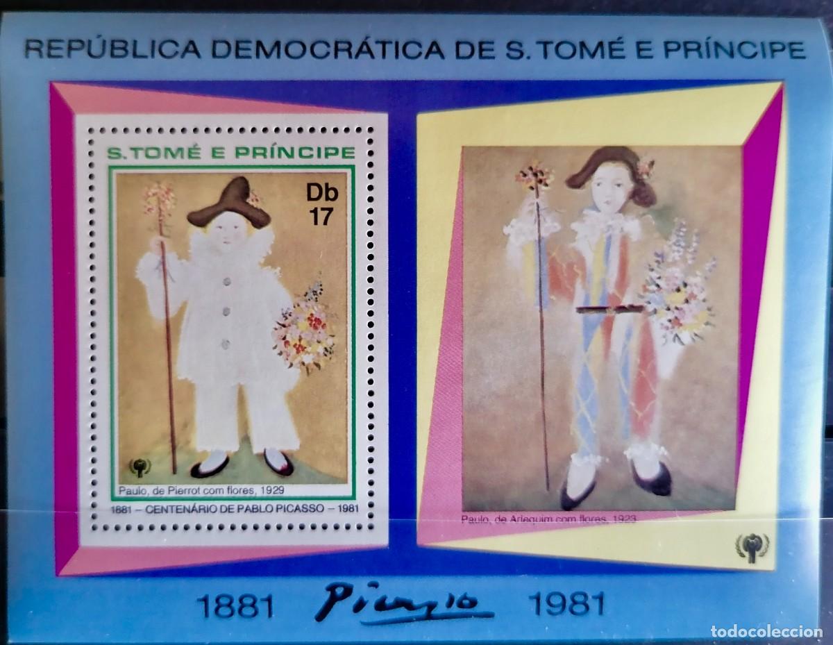 Sellos: SANTO TOM&Eacute; 1981 - HB PICASSO - &rdquo; CON FLORES &rdquo;. - Foto 1