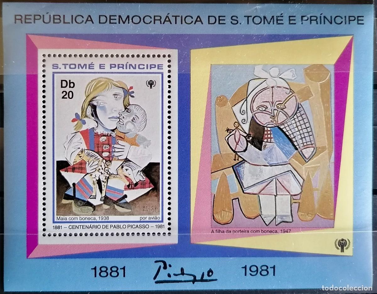 Sellos: SANTO TOM&Eacute; 1981 - HB PICASSO - &rdquo; NI&Ntilde;A CON MU&Ntilde;ECA &rdquo;. - Foto 1