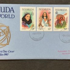 Sellos: O) 1980 BERMUDA,  GINA SWAINSON MISS WORLD 1979-1980, CEREMONY, PARTY,  CARRIAGE, FDC XF