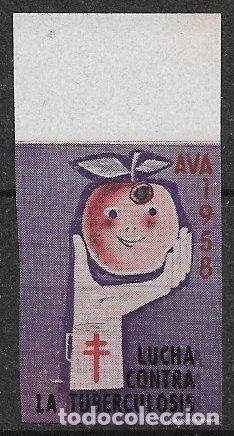 Stamps: VI&Ntilde;ETAS, Protuberculosos, 1958 AVA 1 v. violeta sin dentar * * calcado rojo