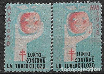 Stamps: VI&Ntilde;ETAS, Protuberculosos, 1958 AVA 2 vi&ntilde;etas azules, diferentes * * Pais vasco