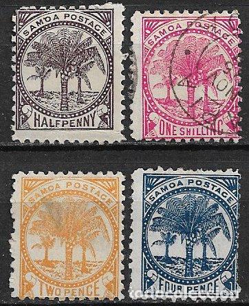 Sellos: SAMOA 1887, Yvert n&ordm; 11 (o), 12 (*), 8 y 13 * - Foto 1