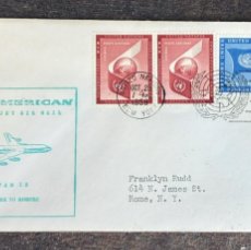 Sellos: D)1959, UNITED NATIONS, ON AIR MAIL OF THE FIRST PAN AMERICAN JET, FROM NEW YORK TO HAMBURG, XF