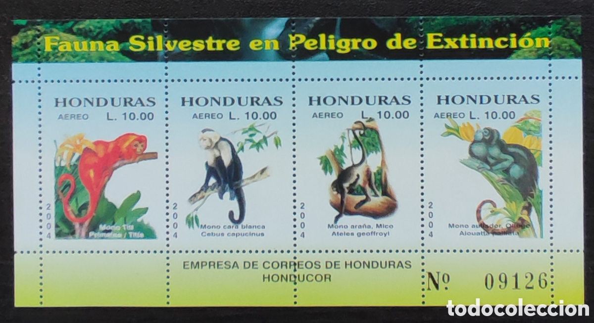 Sellos: Honduras. 2004. Animales en extinci&oacute;n - Foto 1