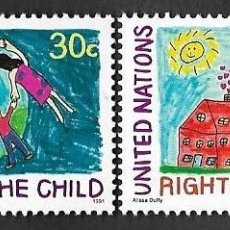 Sellos: SE)1991 UNITED NATIONS THE RIGHTS OF CHILDREN, DRAWINGS, 2 STAMPS MNH