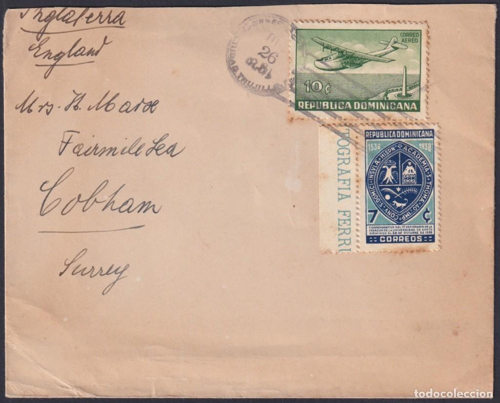 Selos: F-EX48626 DOMINICANA REPUBLIC 1938 AIR COVER TO ENGLAND UK.