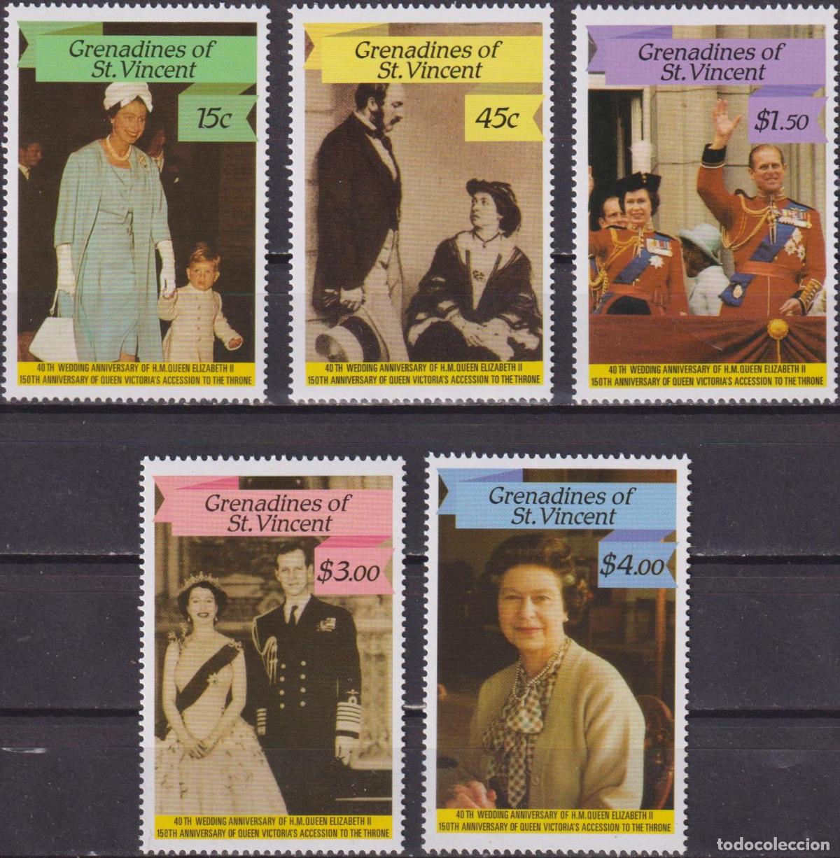 Timbres: San Vicente y las Granadinas 1987 40 a&ntilde;os de la boda de la reina Isabel II y el pr&iacute;ncipe Felipe real