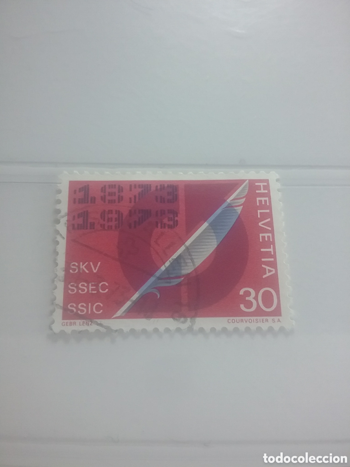 Sellos: Sello, +/-bgra Suiza mtdo 1973. C&aacute;mara comercio. Flechas. Pluma. - Foto 1