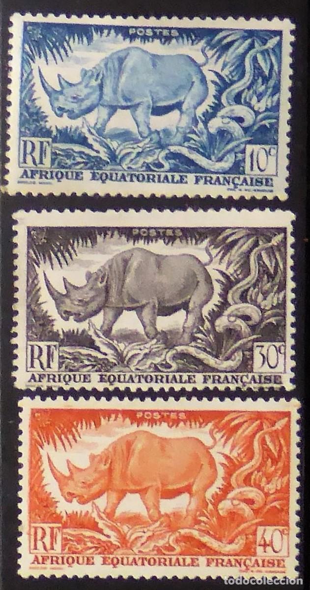 Timbres: AFRICA ECUATORIAL FRANCESA 1947 - SERIE HIPOPOTAMO - YVERT 208/210*