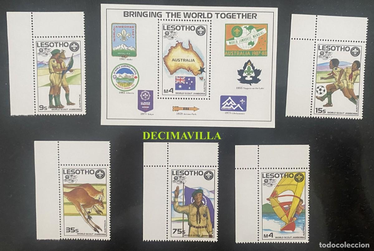 Sellos: OTEM662, LESOTHO, SCOUT, 1987, 733/37 + HB 48 - Foto 1