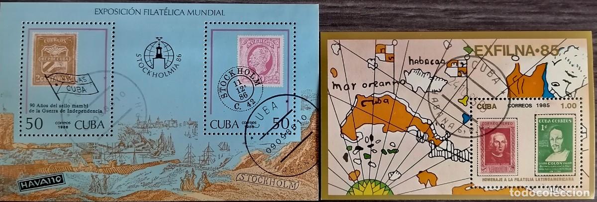 Sellos: CUBA 1985 - 2 HB EXPOSICI&Oacute;N FILAT&Eacute;LICA . - Foto 1