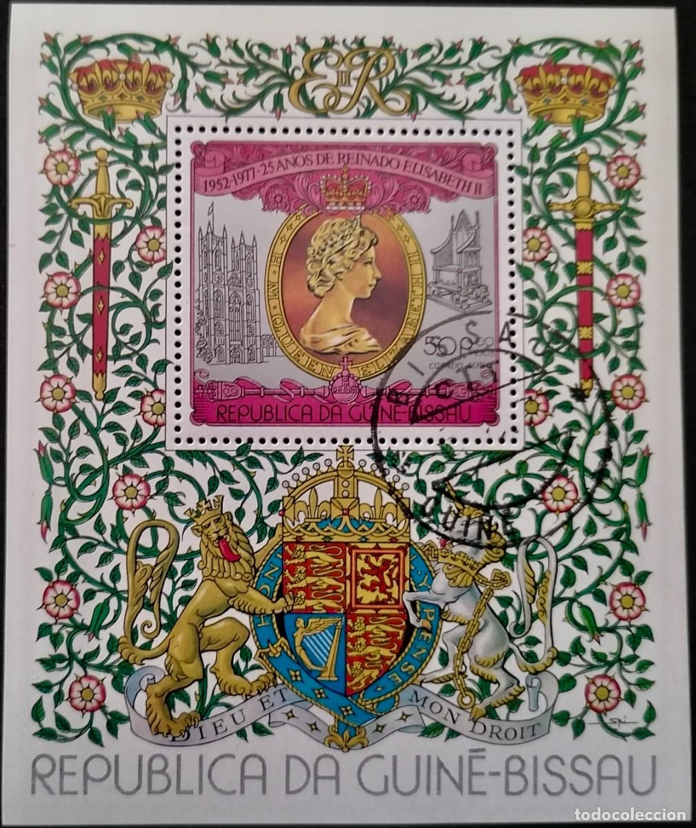 Sellos: GUINEA BISSAU 1977 - HB ISABEL II . - Foto 1