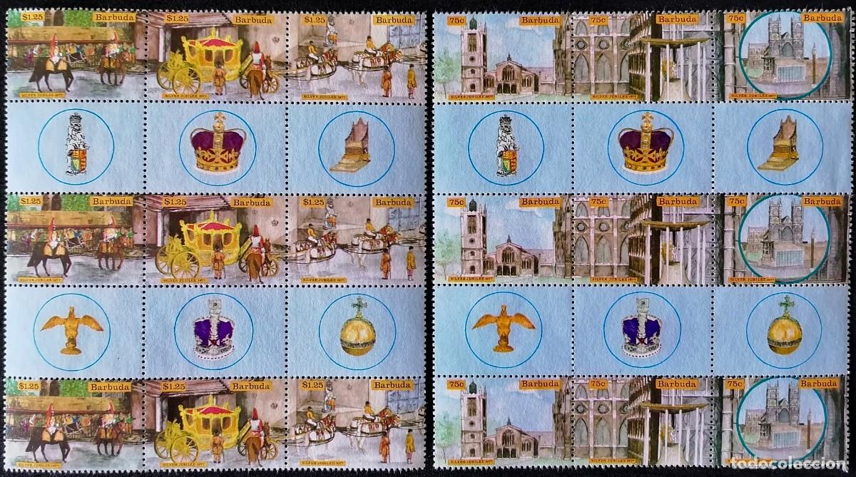 Sellos: BARBUDA 1977 - ANIVERSARIO DE LA CORONACI&Oacute;N DE ISABEL II.