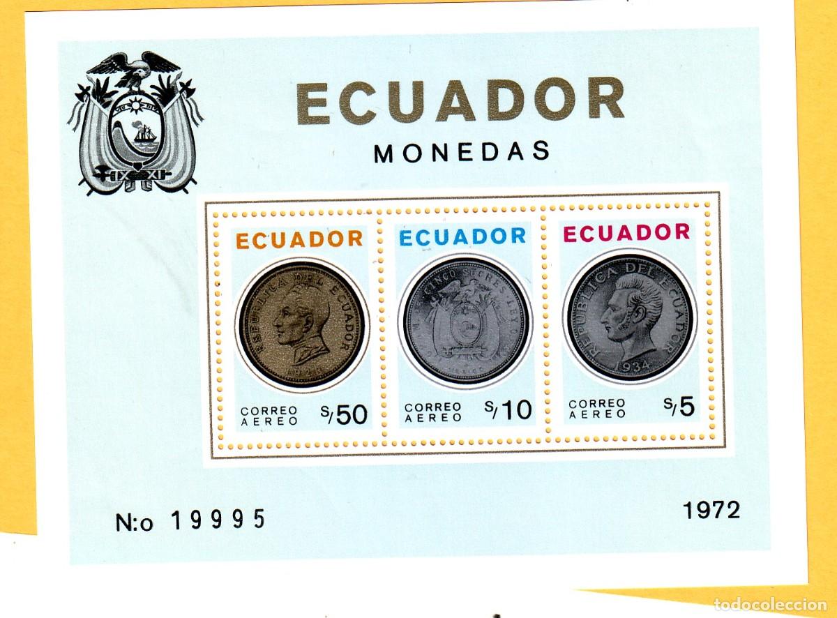 Sellos: HOJA DE ECUADOR CON MONEDAS NUEVA - Foto 1
