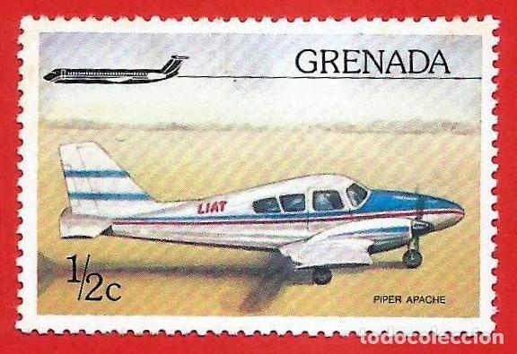 Sellos: Granada. 1976. Scott # 750. Avion. Piper Apache - Foto 1